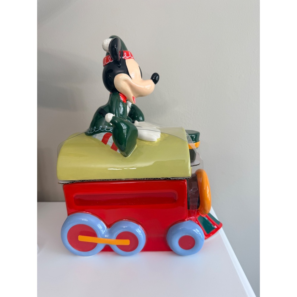 Disney Mickey Mouse Christmas Train Cookie Jar Unisex OS Red Green NWT - Picture 2 of 4